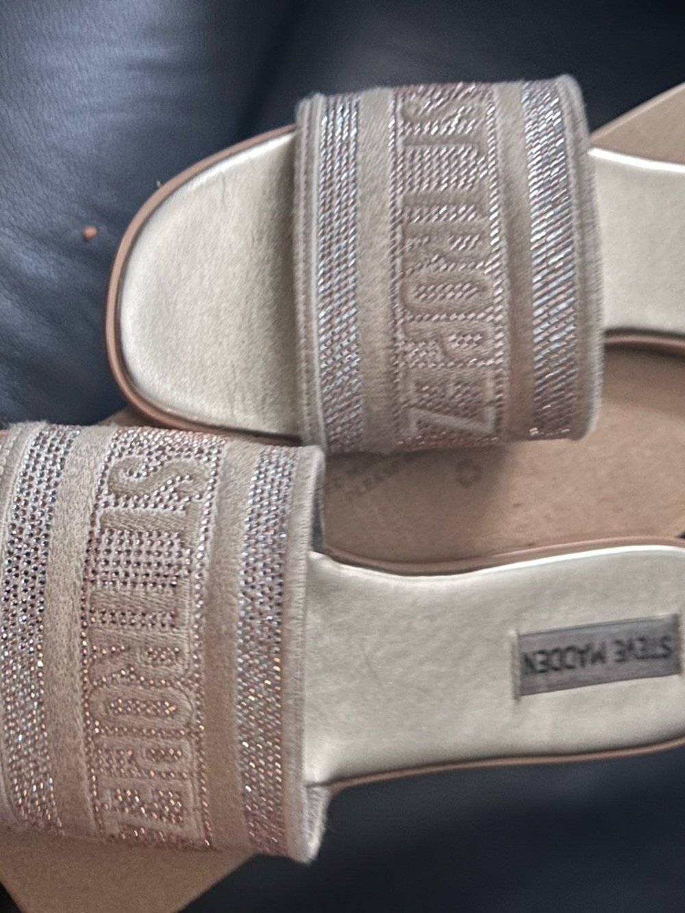Steve Madden Nude Beaded Slide Sandals